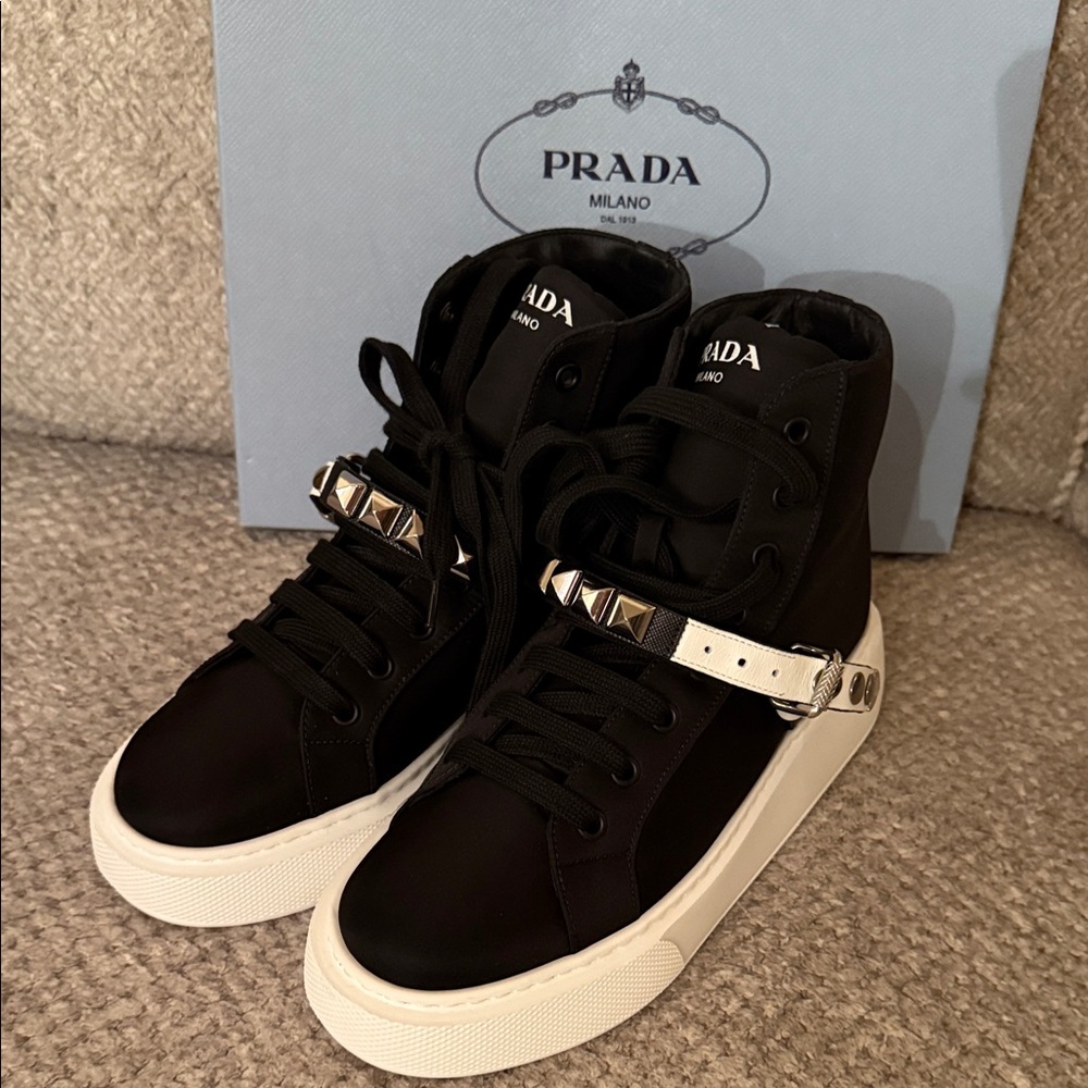 Prada Black and White High-Top Sneakers